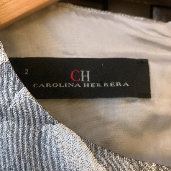 CH Carolina Herrera Grey Floral Embossed Jacquard Belted Knee Length Dress s 2 - Picture 8 of 13